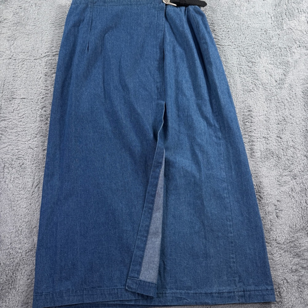 Denim Wrap Maxi Skirt Women 1X Blue Western Wrap Slit Cotton Skirt Cowgirl
